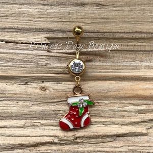 Gold Holiday Stocking Belly Button Ring